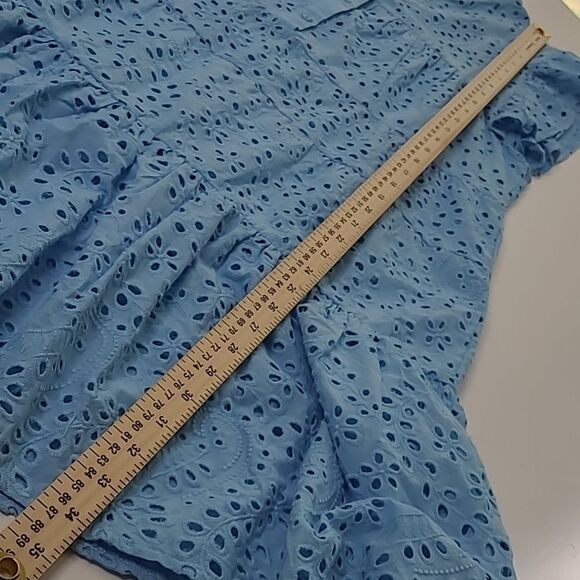 NEW BOSTON PROPER EYELET BLUE FLOWY RUFFLE SHORT SLEEVE BEACH DRESS NWT - Picture 5 of 8